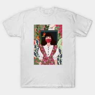 Girl with mask. Exotic interior T-Shirt